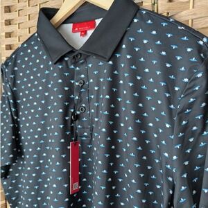 Redvanly Golf Performance Polo Short Sleeve Shirt Mens XL Black Blue Lotus Print